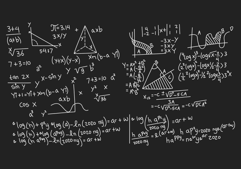 A blackboard with mathematical equations.