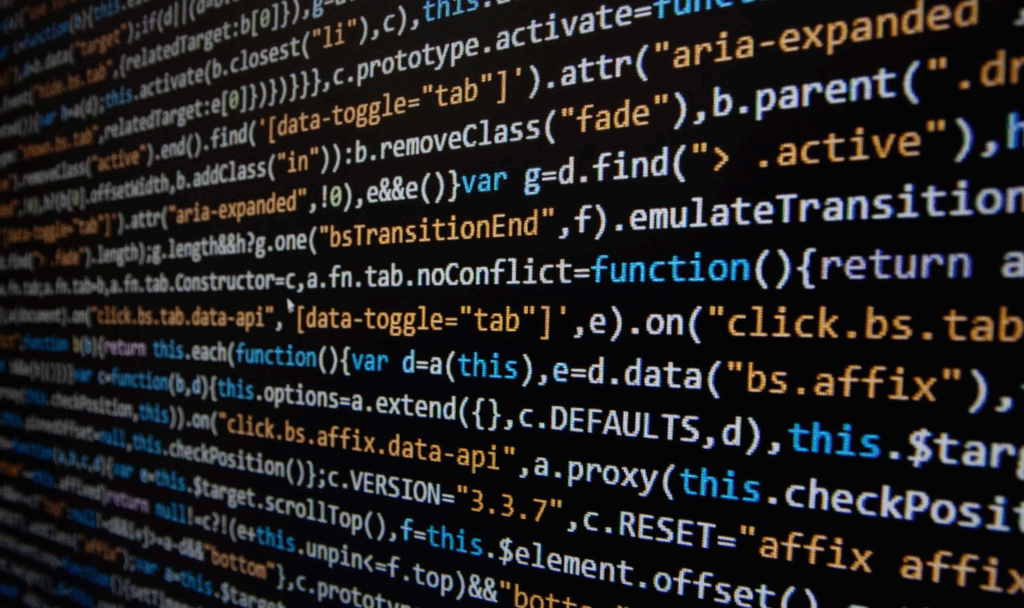 Computer program code on a black background.