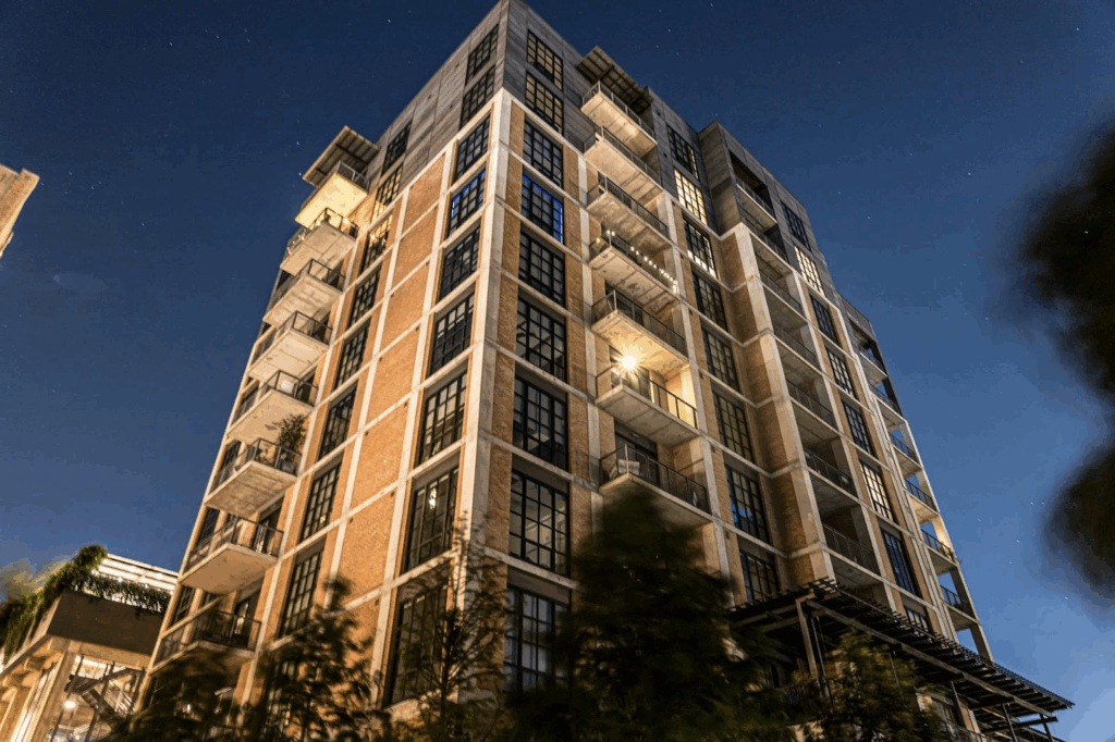 A condo building, with owners using HO6 insurance to cover their areas of responsibility.