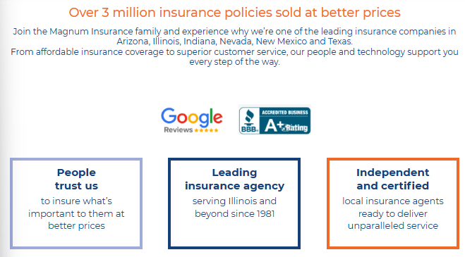Screenshot from our homepage - showing our A+ BBB rating and commitment to finding the best homeowners insurance rate.