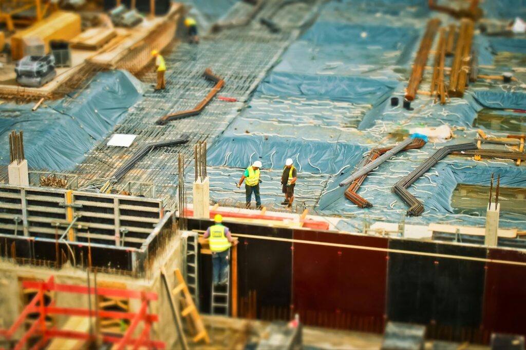 Contractors from a roofing company working on a project.
