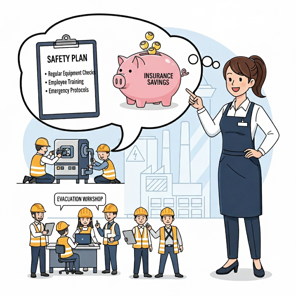 A business owner showing how safety plans and smart practices lead to small business insurance costs savings