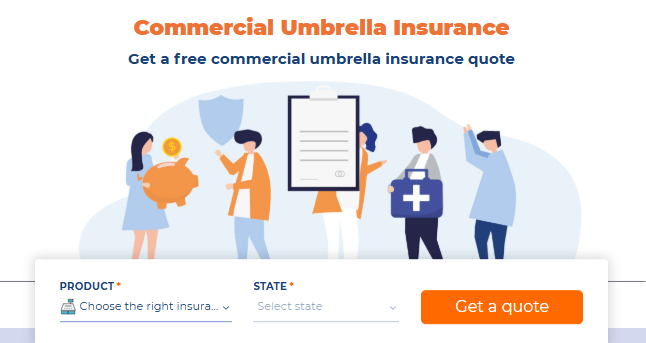 Screenshot of our Commercial Umbrella Insurance page where you can get a free quote today