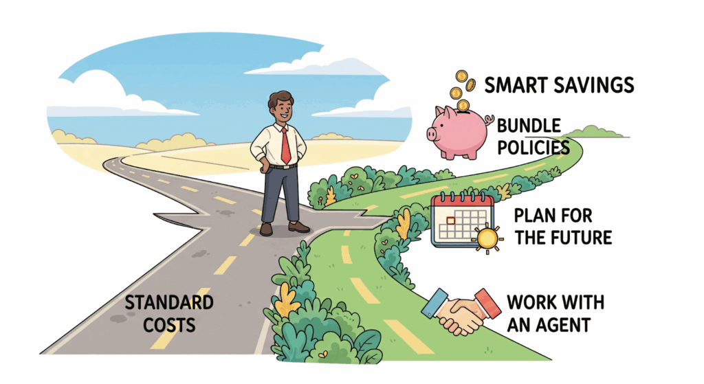 A business owner choosing a path to savings, showing ways to lower your commercial umbrella insurance cost