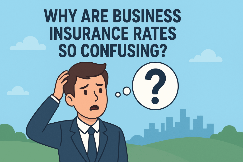 Image of a business man, confused by business insurance rates.