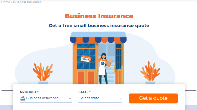 Screenshot of our product page with a free small business insurance quote
