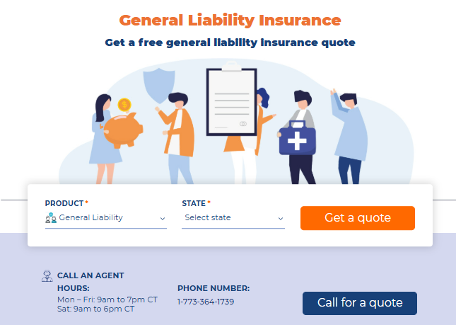 Screenshot of our free quote page for general liability insurance